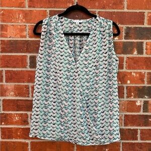 CAbi 342 Womens Small Tweet Sheer Vneck Faux Wrap Crossover Sleeveless Blouse